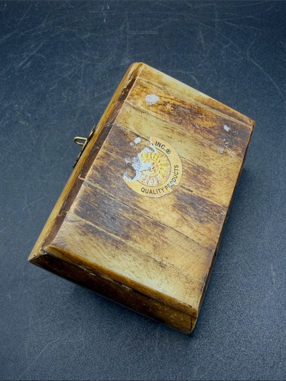Vintage Bone & Brass Pentagram Star Trinket Treasure Box Hinged Jewelry Box